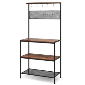 4-Tier Kitchen Storage Rack Stand with Hooks and Mesh Panel Organizer